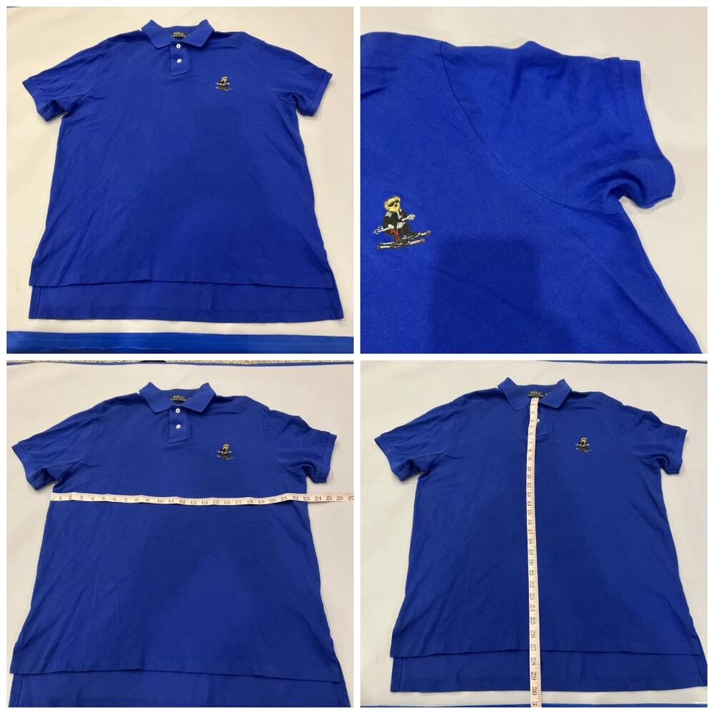 Y2k Polo Ralph Lauren Shirt XL Skiing Bear Logo Royal Blue Custom Fit Bear Logo - Picture 3 of 4